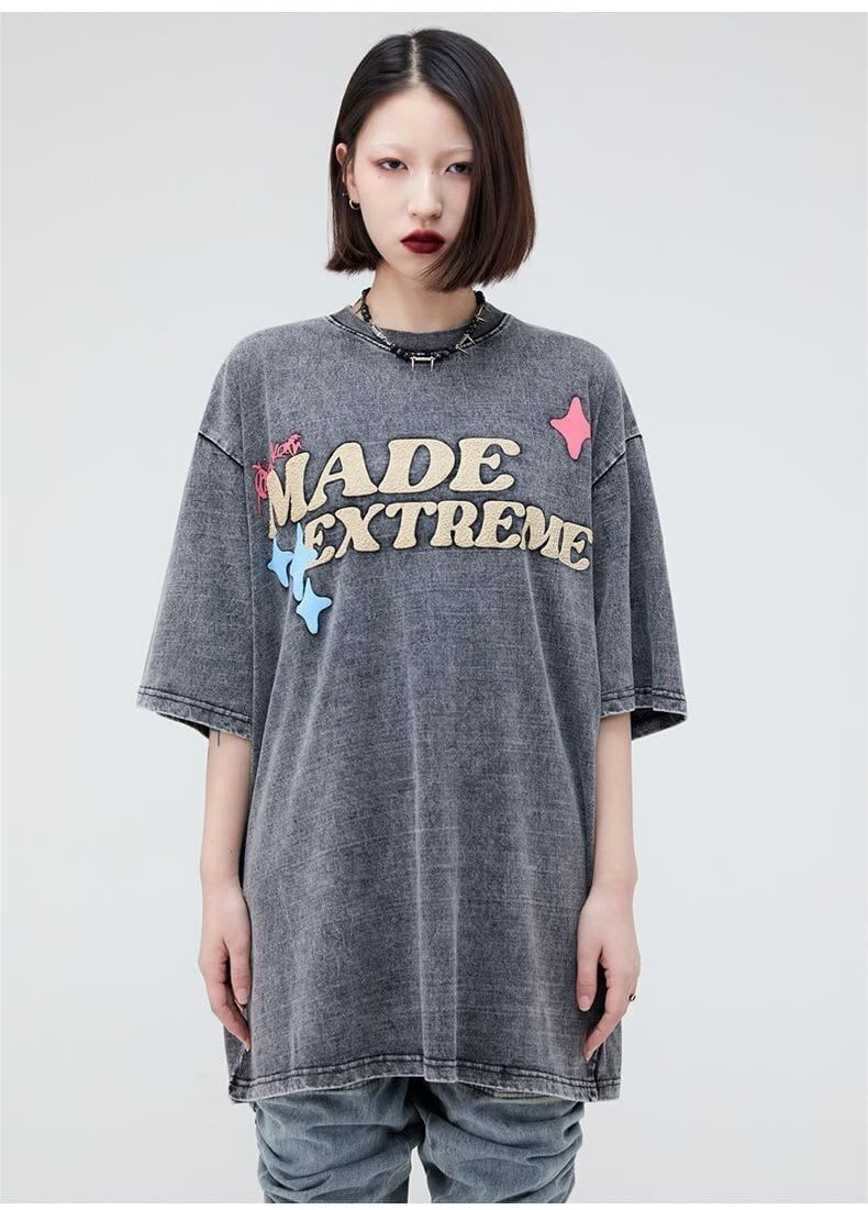 ストリートトレンドのレターファンプリント半袖Tシャツ<S-2906>