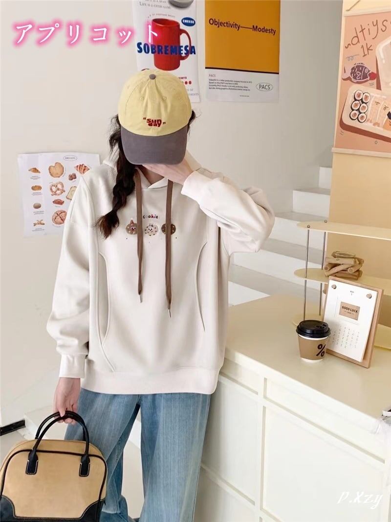 定番シンプルゆったりフード付きパーカ全3色トップス<S-4742>