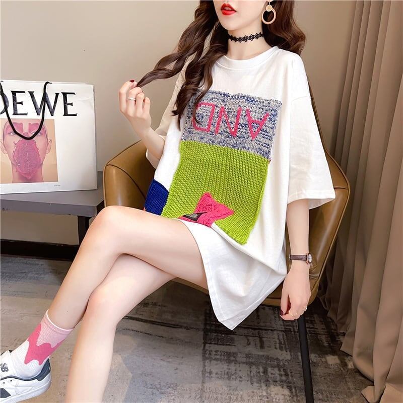 【半額！期間限定！！】ゆったりロング丈切り替え三色半袖Tシャツ＜S-1565＞