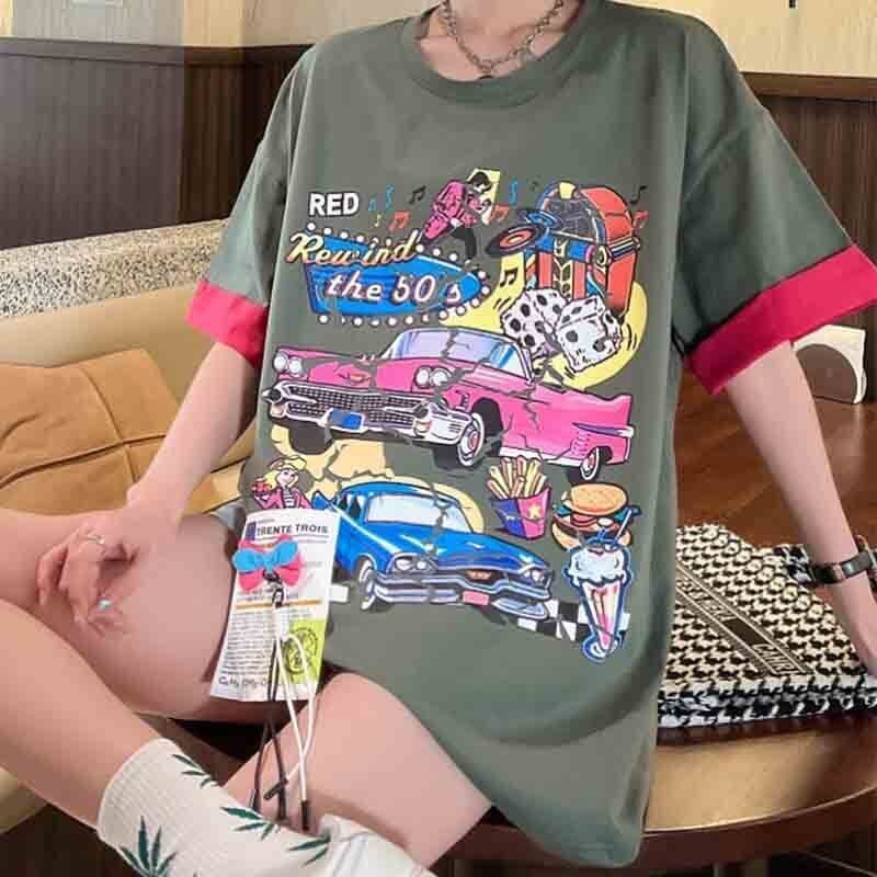 着心地抜群 カートゥーンプリント 美感いっぱい Tシャツ カットソー＜S-3126＞