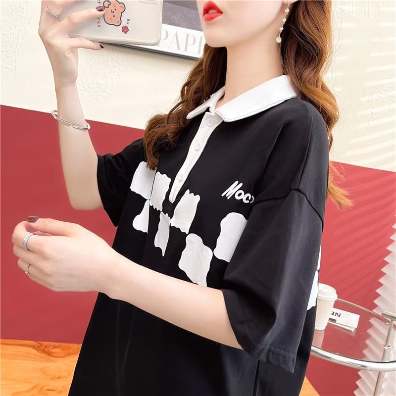 デザイン感 切り替え チャーミング プリント Tシャツ カットソー＜S-3586＞