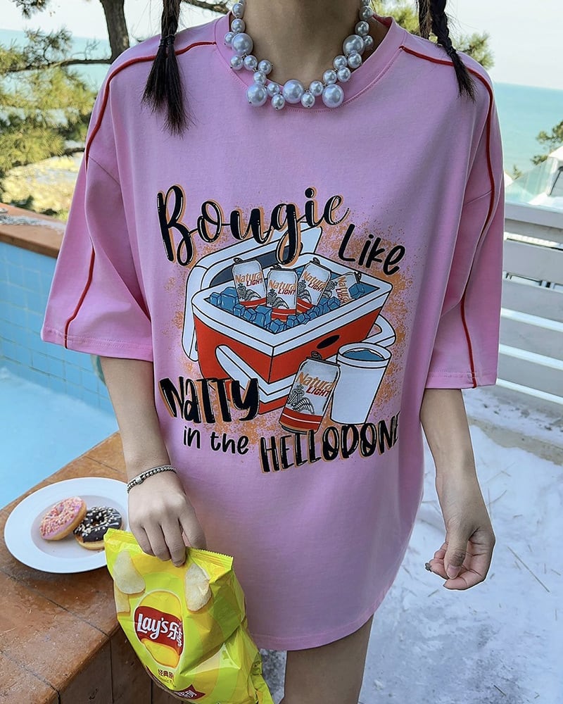 着?せ ゆったり ビッグロゴ ロングTシャツ 半袖 ワンピース<S-4859>