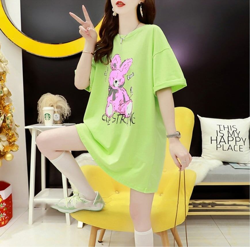 背中開きルーズオールマッチミドル丈ラウンドネック半袖Tシャツ<S-3027>