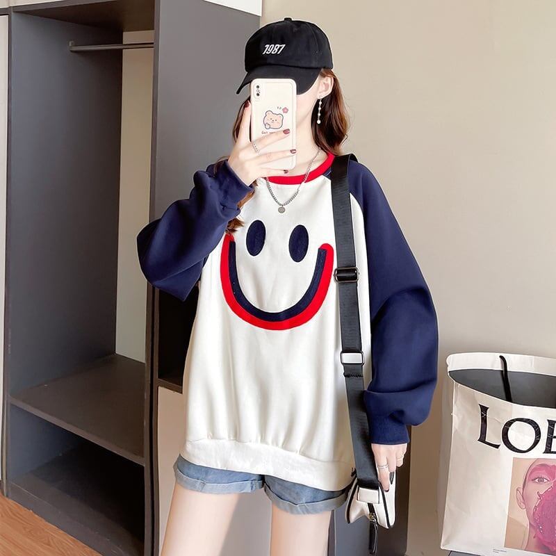秋の新作スマイル長袖Tシャツトップス<S-5028>
