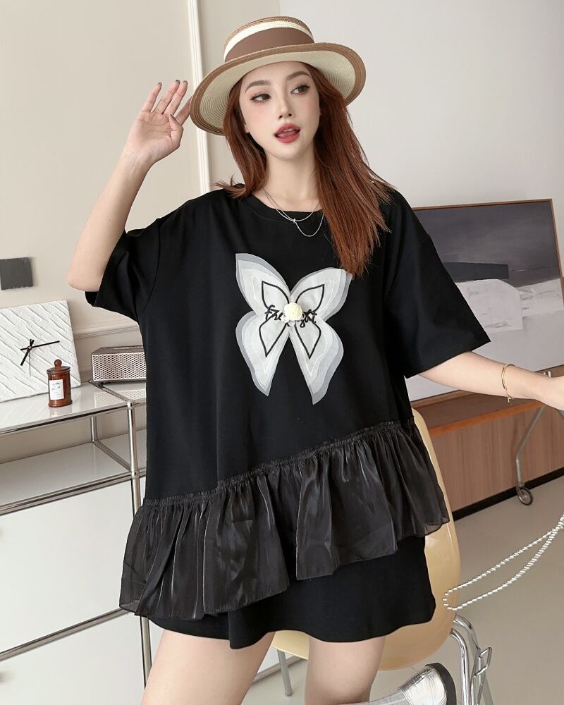 絶対欲しい 切り替え キュート プリントゆったり 半袖Tシャツ 全5色＜S-8271＞