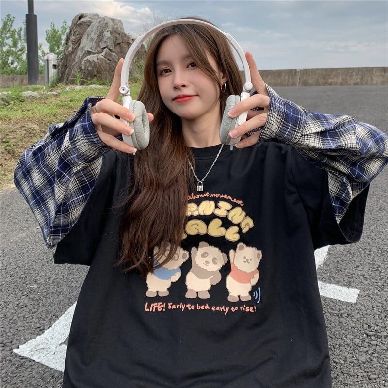 オシャレ度満点 ラウンドネック 個性的なデザイン カートゥーンプリント Tシャツ＜S-2257＞