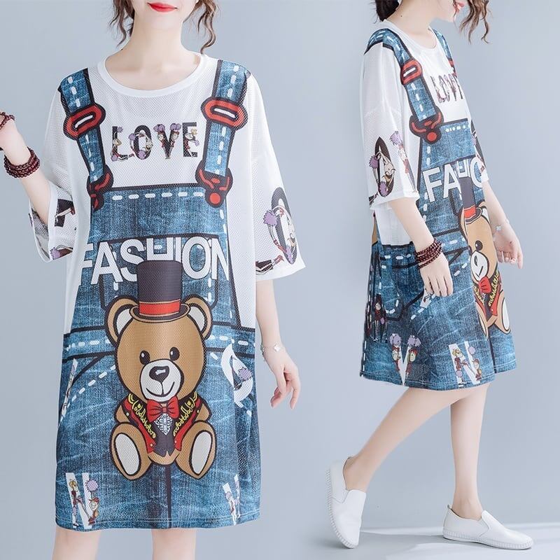 旅行Ｔシャツ 夏 レディース 膝丈 プリント 大きいサイズ ゆったりさらっと涼しい <S-656>