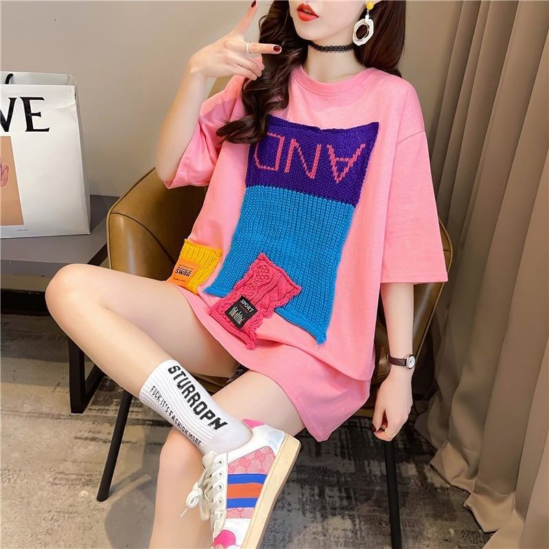 【半額！期間限定！！】ゆったりロング丈切り替え三色半袖Tシャツ＜S-1565＞