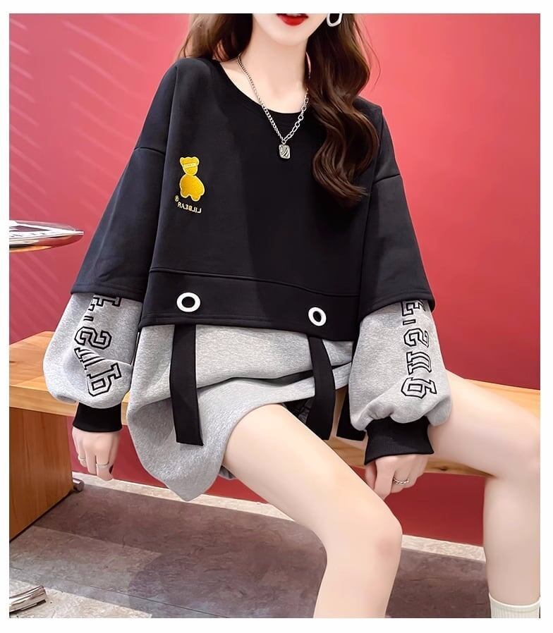 美人度アップ 配色 クマちゃん刺 切り替え 三色スウェット＜S-4070＞
