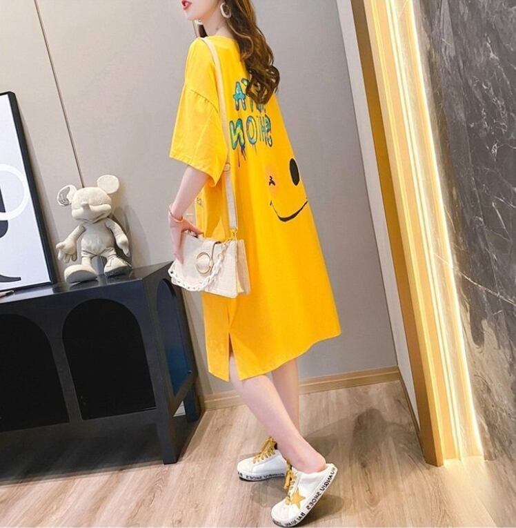 好感度UP ゆったりロング丈 カジュアル 切り替え 三色 半袖Tシャツ＜S-8166＞