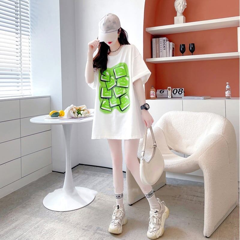 オシャレ度満点 ラウンドネック カジュアル プリント Tシャツ カットソー＜S-3064＞