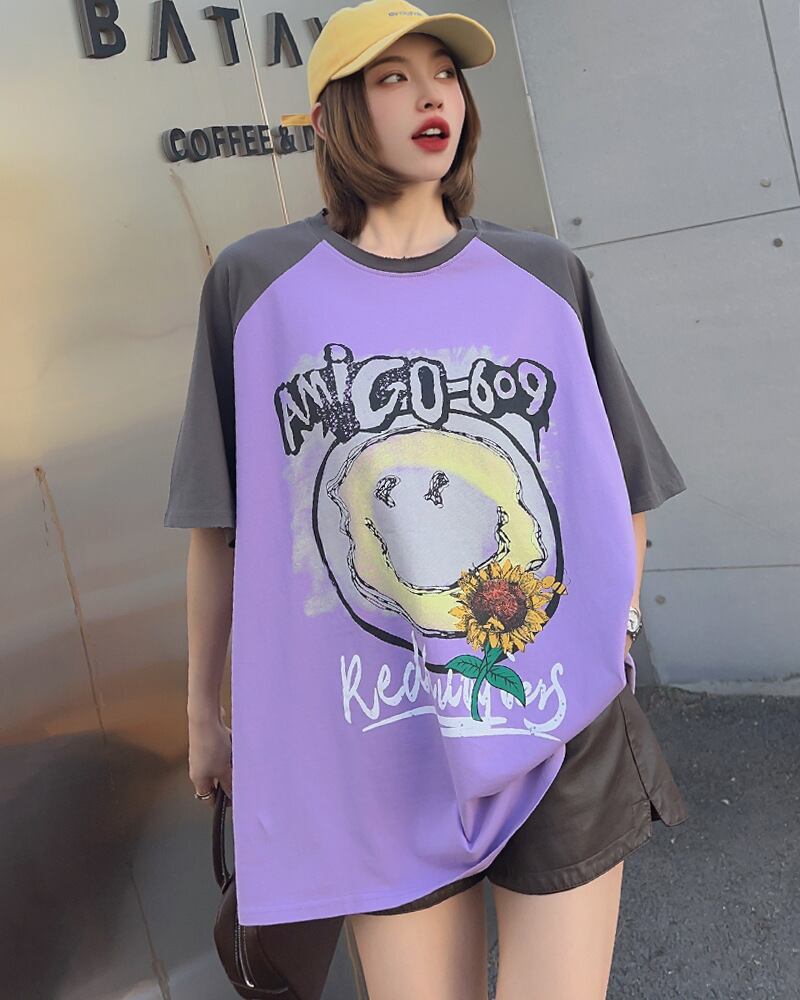 おすすめ アルファベット 個性派 プリントTシャツ ゆったり半袖＜S-8114＞