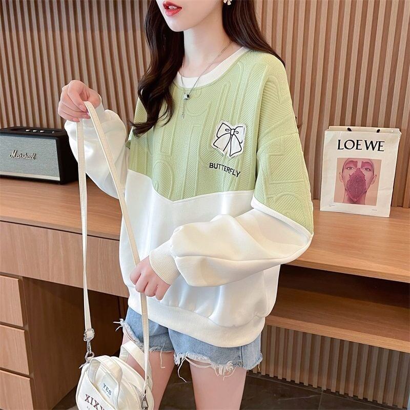 好感度100％リボン柄ロゴゆったり厚手スウェット全3色トップス<S-4615>
