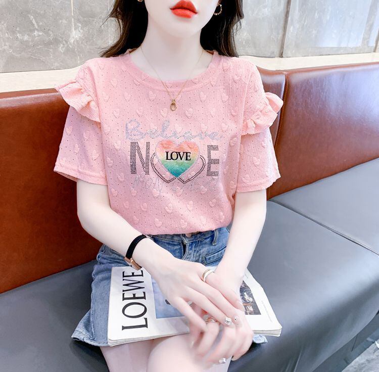 新商品 大人可愛い 話題沸騰中 ホットダイヤモンド 全3色 半袖Tシャツ<S-8868>