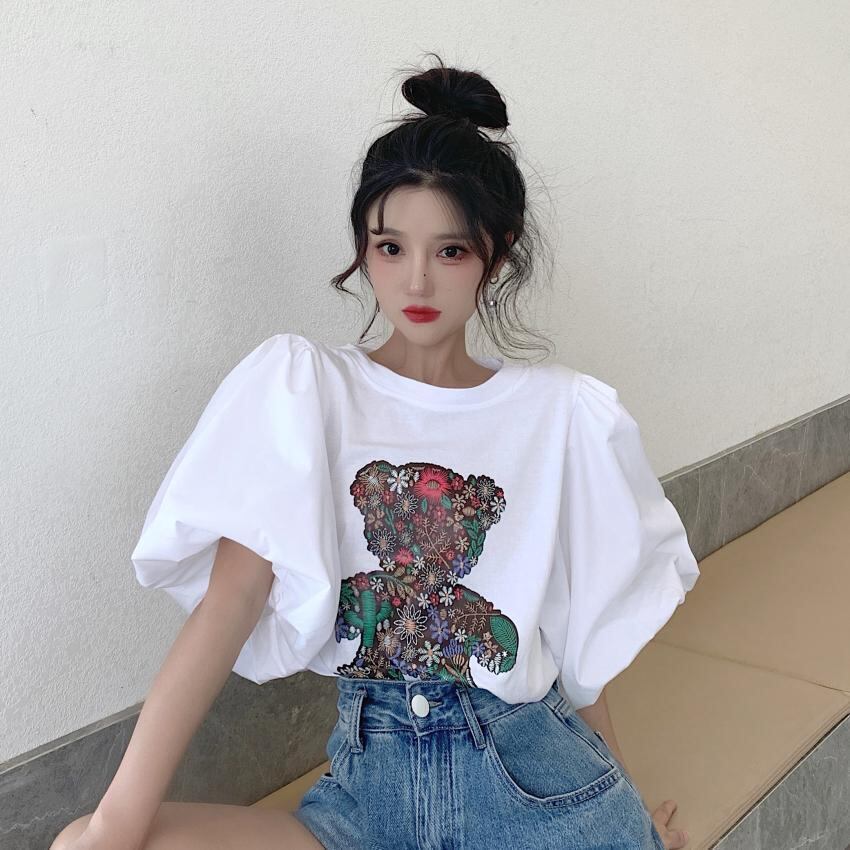 キュート プリント ファッション ゆったり 全4色 半袖 Tシャツ＜S-11521＞