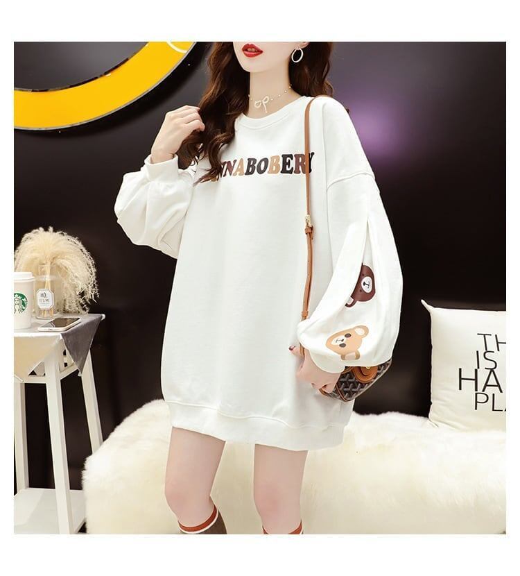 【半額！期間限定！！】韓国風ルーズラウンドネックミドル丈ファッション怠惰なトップス<S-5067>