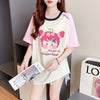 女子マスト ラグランTシャツ カラーマッチング ライトパープル アルファベットプリント半袖 ＜S-2974＞