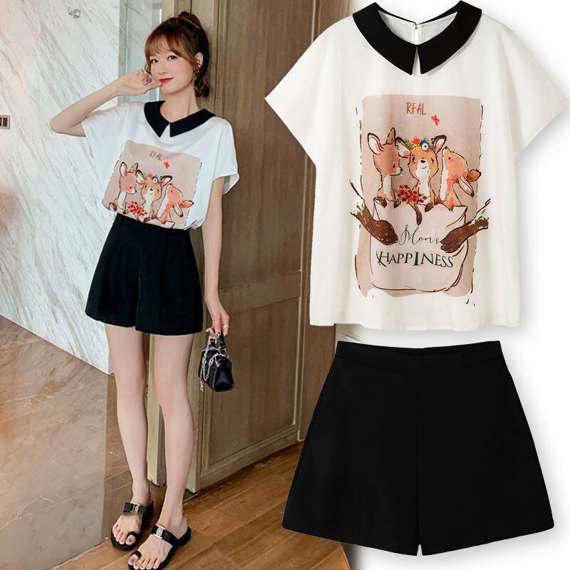 美人度アップ シフォン スウィート 半袖 Tシャツ ショートパンツ セットアップ ＜S-9234＞