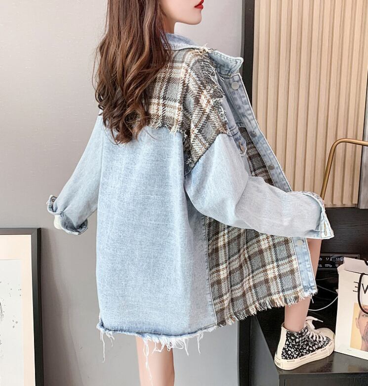 絶対流行 ファッション 活躍する優秀アイテム チェック柄 切り替え デニム Tシャツ ＜S-9264＞
