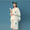 超人気  ルーズ アメリカンスタイルのカジュアルなクロップドジャケット<S-5164> 半袖Ｔシャツⅹパンツセット全2色 <S-8209>