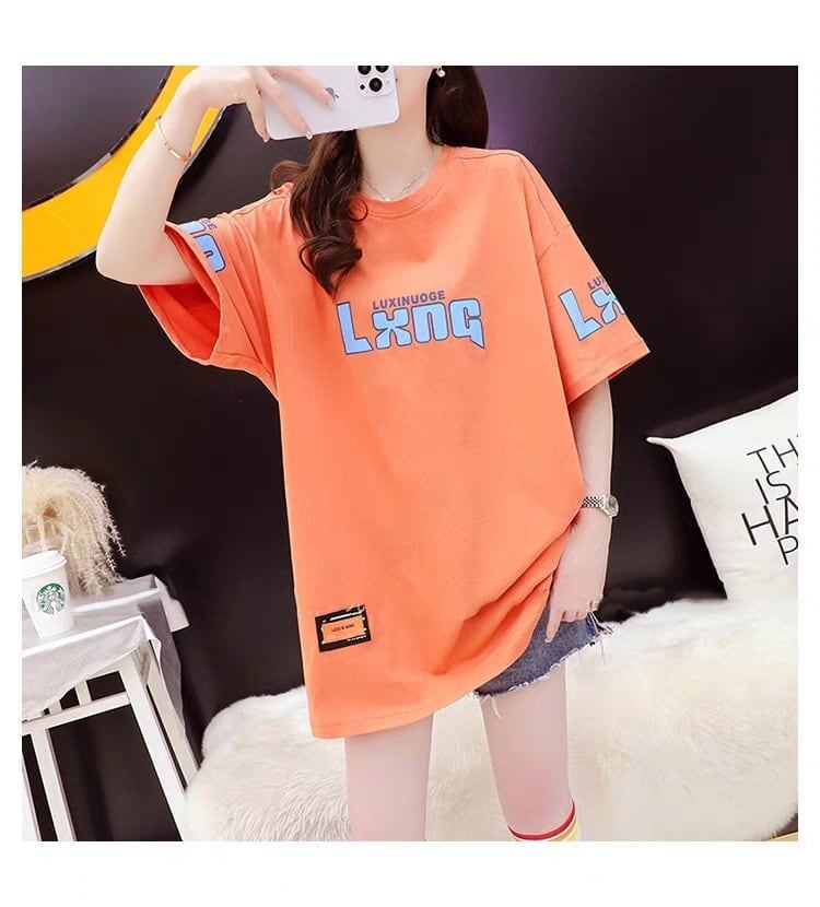 質感のいい アルファベット 熊柄 ドロップショルダー オーバーサイズ Tシャツ ＜S-2878＞