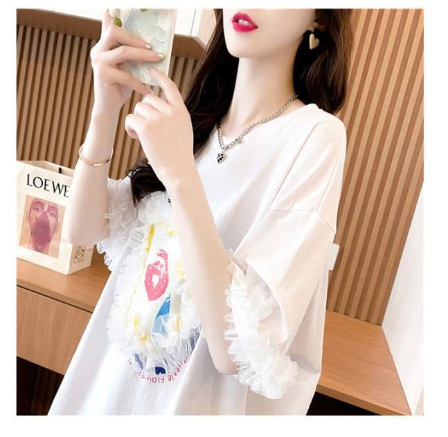新作 好感度満載 個性的なデザイン ラウンドネック Tシャツ カットソー＜S-8405＞
