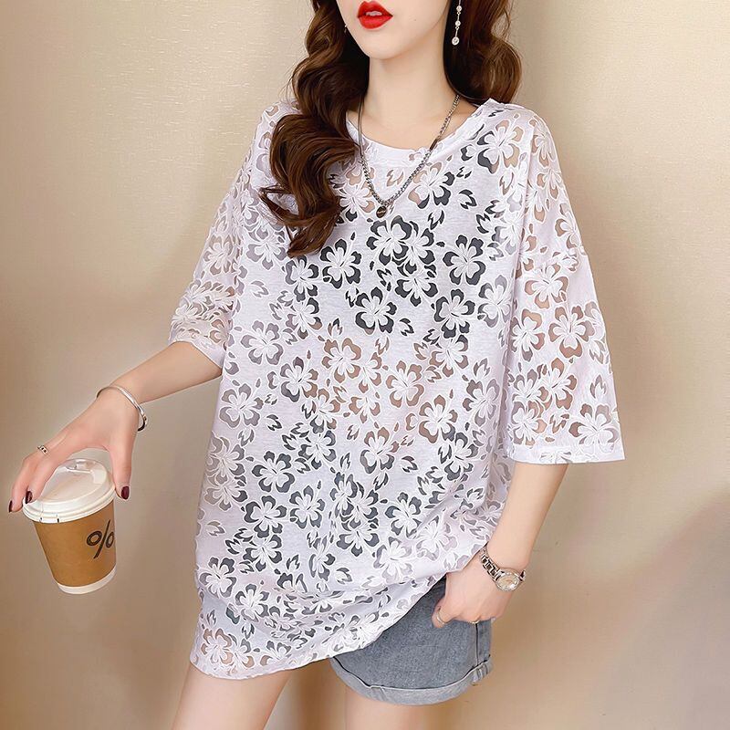 好感度UP ファッション カジュアル 透かし彫り 半袖Tシャツ<S-8458>