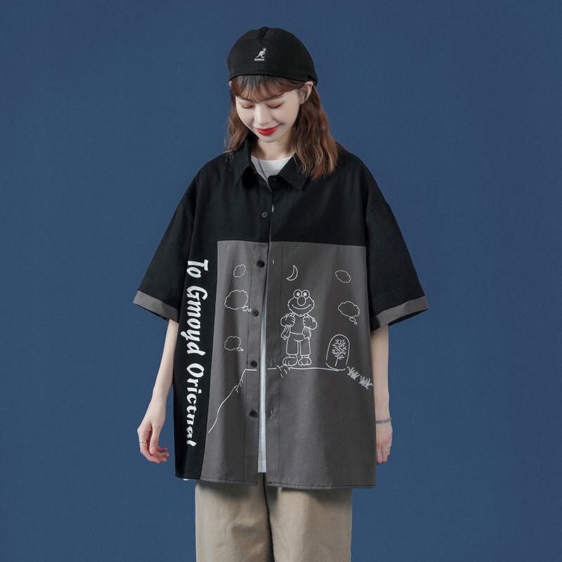新商品 特別デザイン 大活躍 切り替え プリント 2色選択 半袖シャツ＜S-9045＞