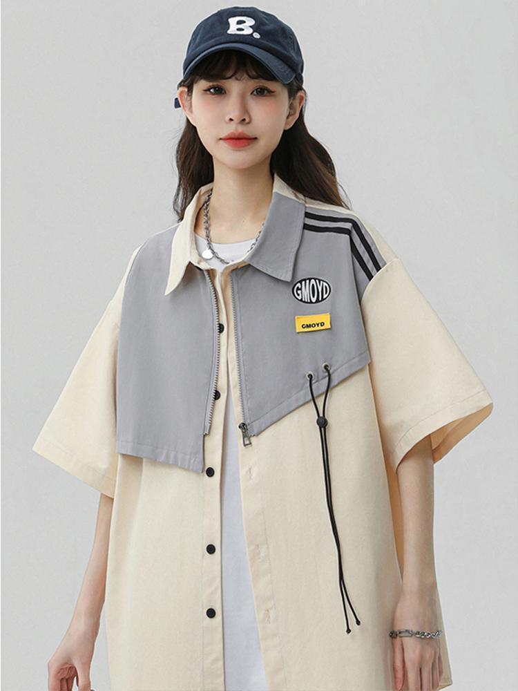 シンプルだけど一癖あるコーデ 切り替え レイヤード風 全2色 半袖Tシャツ<S-9046>