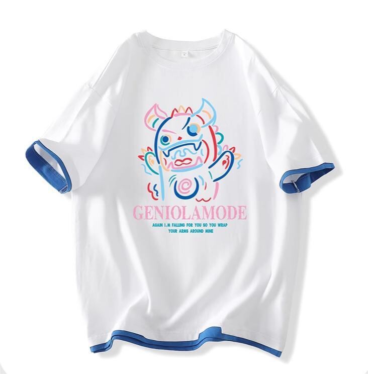 ユニセックスピュアコットン漫画プリント半袖Tシャツ<S-5115>