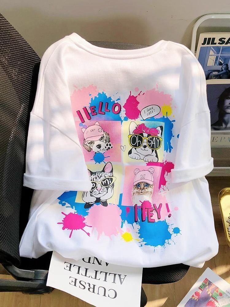 絶対欲しい ゆったり 個性派 半袖Tシャツ ホワイト ＜S-4954＞