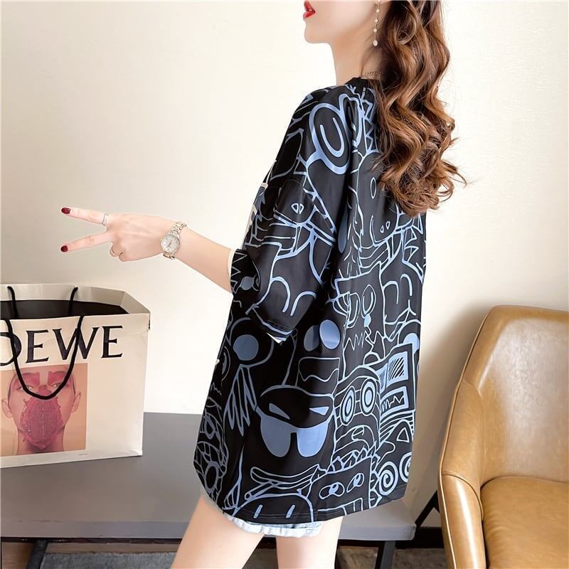 好感度満載 切り替え 美感いっぱい プリント Tシャツ カットソー＜S-3388＞