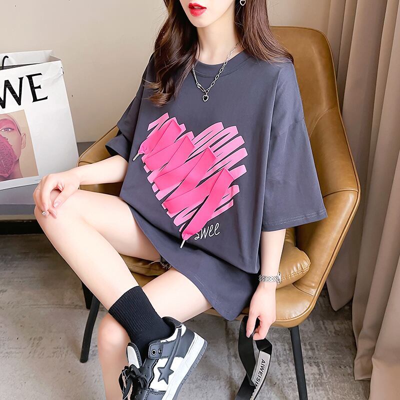 柔らかくて優しい印象 ゆったり ファッション感満々 ロング丈 3色半袖Tシャツ＜S-9206＞