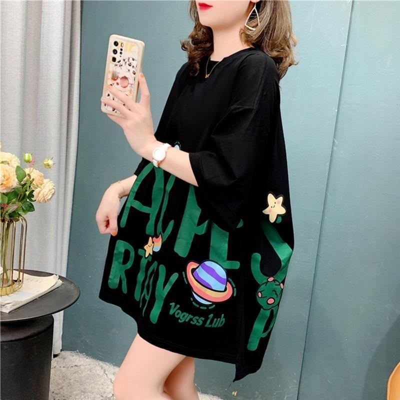 ファッション 切り替え 美人度アップ プリント Tシャツ カットソー＜S-3636＞