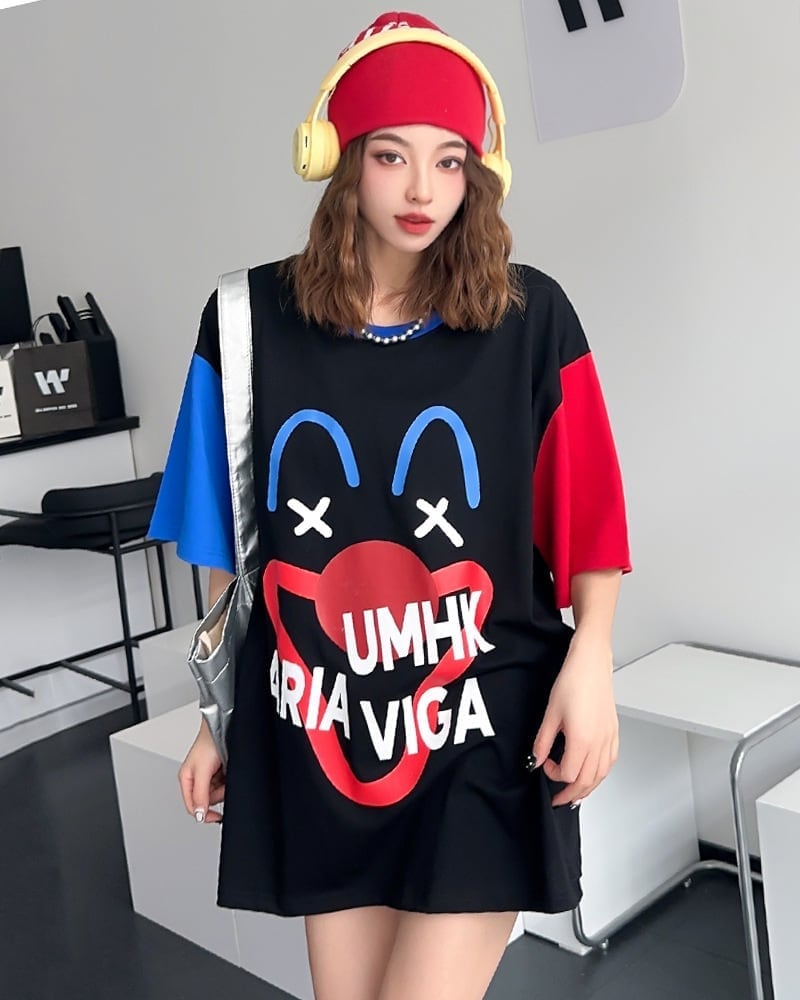 お勧めカラーマッチング ゆったり ビッグロゴ 半袖Tシャツ 全2色＜S-4838＞