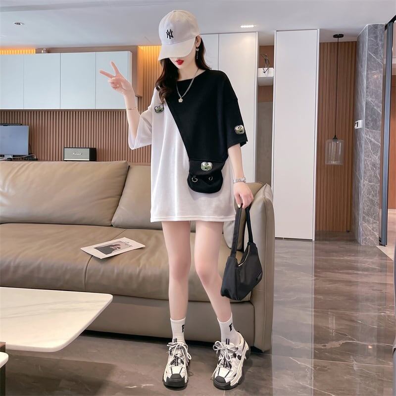 合わせやすい ワッフルTシャツ 切り替え かえるくん ゆったり半袖＜S-2992＞