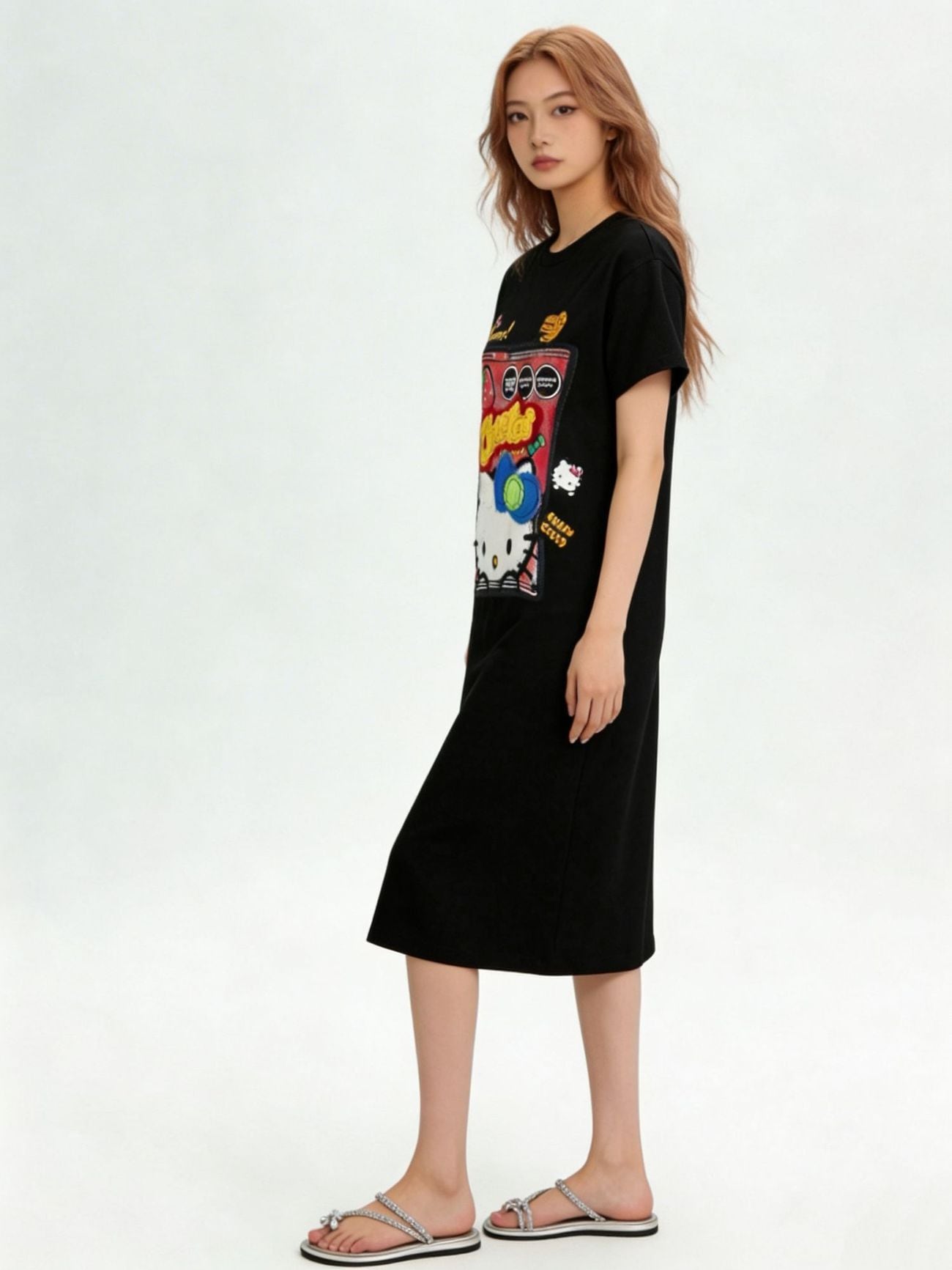 新作 プリント シンプル Tシャツ ワンピース <S-13174>
