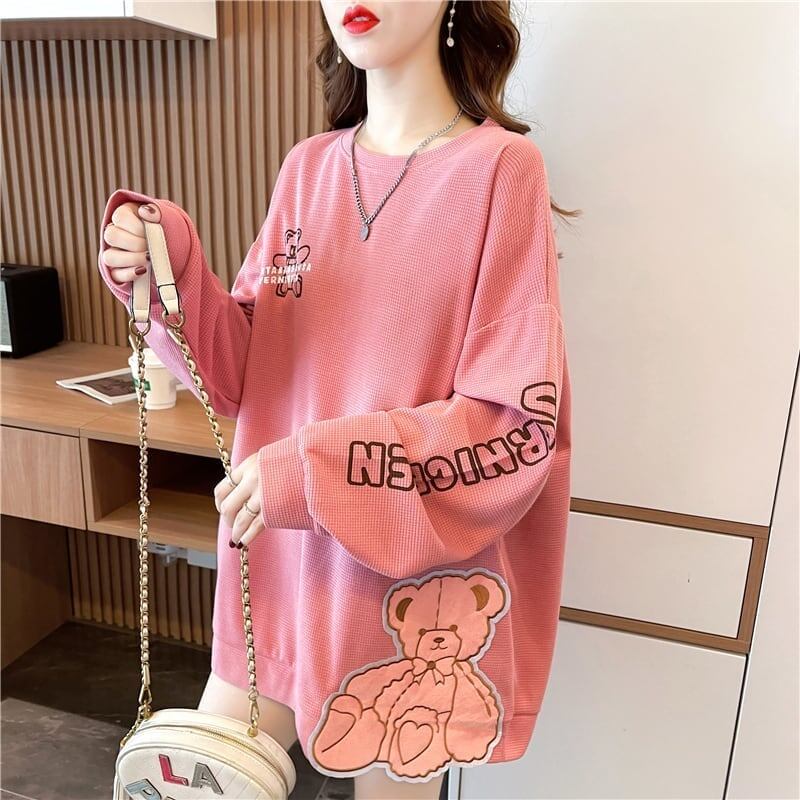 新作ワッフル韓国風ミドル丈薄手セーター<S-5035>
