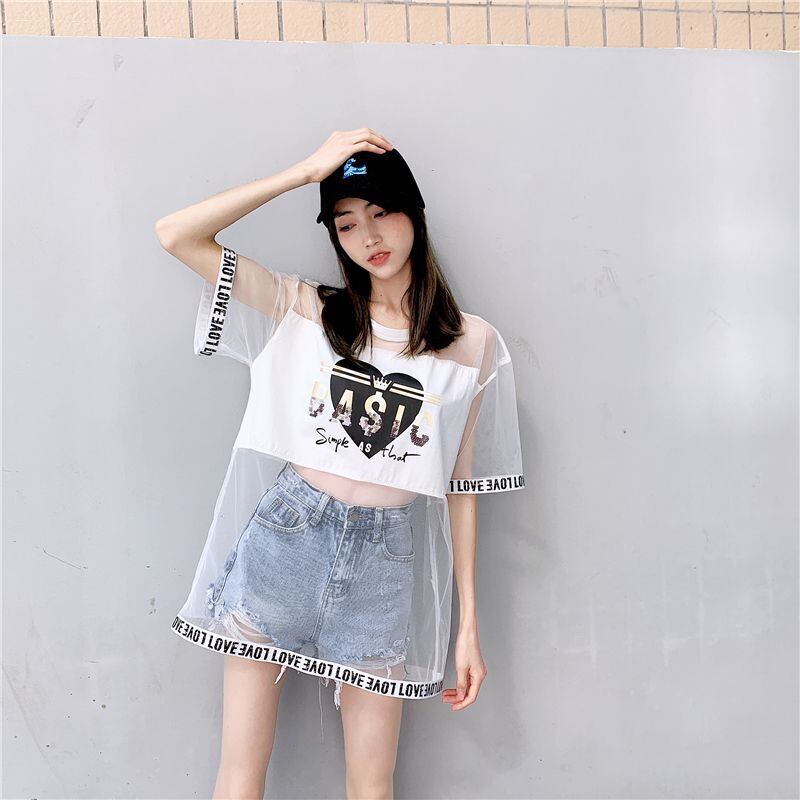 売り切れ必至 レイヤード風 個性派 チュール ゆったり半袖 Tシャツ全4色 ＜S-8157＞