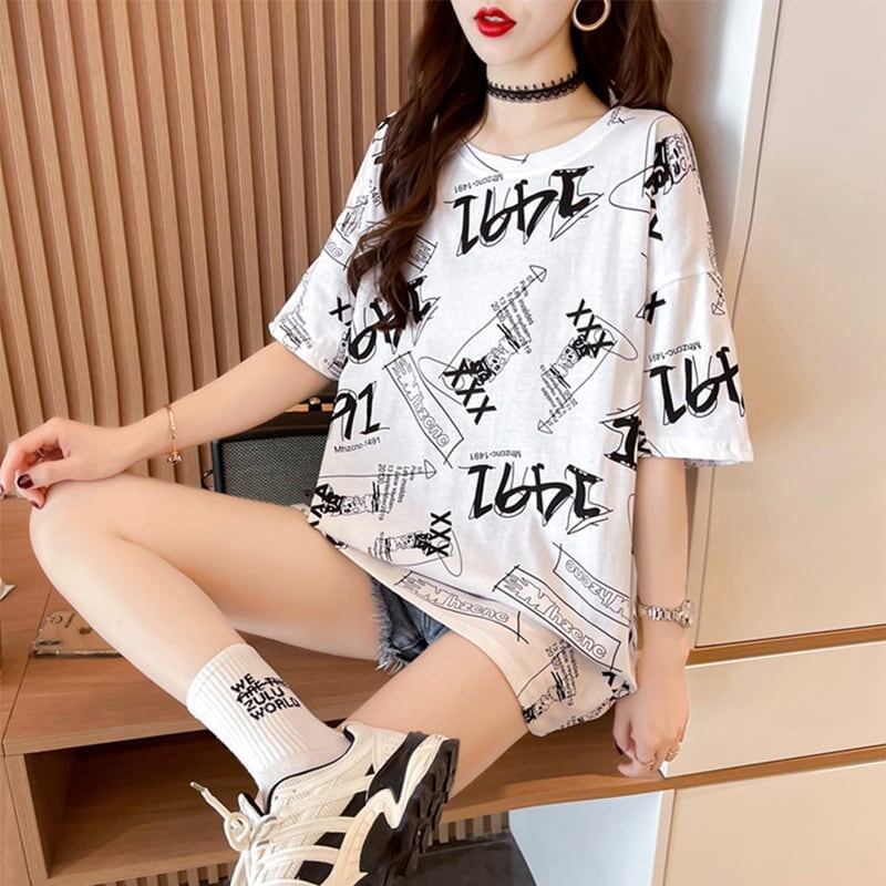 オシャレ度満点 プリント カジュアル Tシャツ カットソー＜S-3301＞