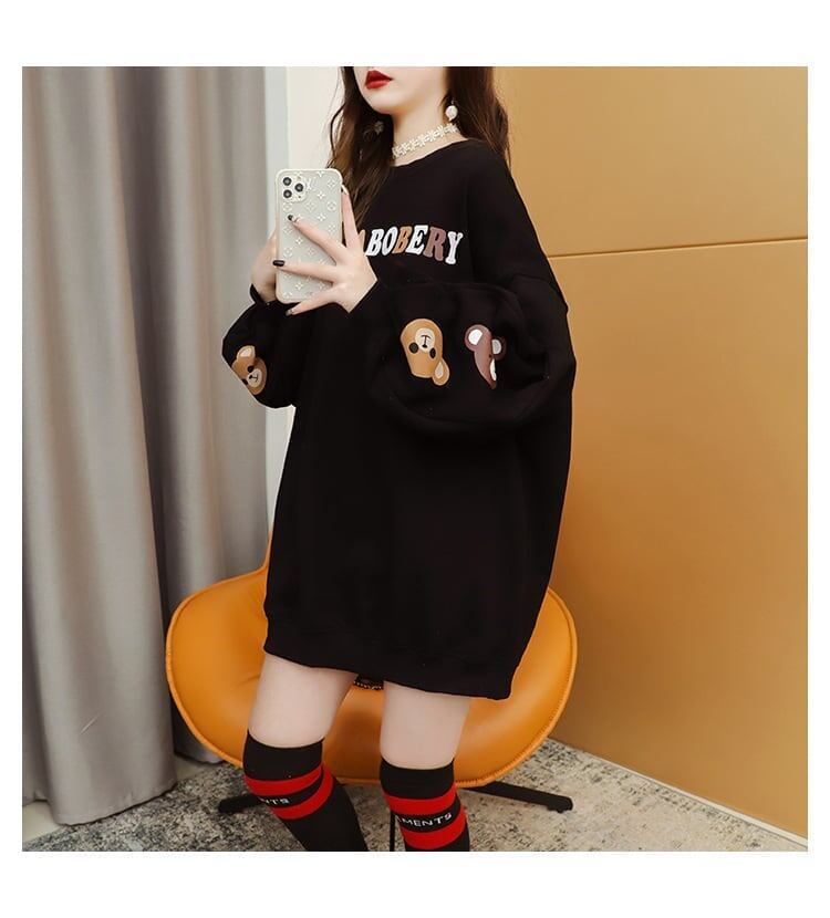 【半額！期間限定！！】韓国風ルーズラウンドネックミドル丈ファッション怠惰なトップス<S-5067>
