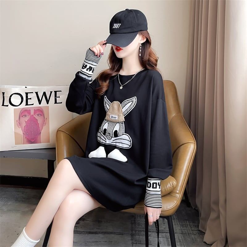 【秋の初めの割引！！】美人度アップ トップス ウサギちゃん 二色 長袖Tシャツ ＜S-4007＞
