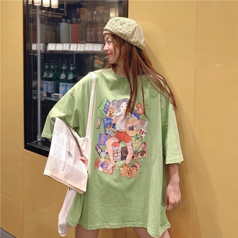 ルーズ 切り替え オシャレ度満点 プリント Tシャツ カットソー＜S-3459＞