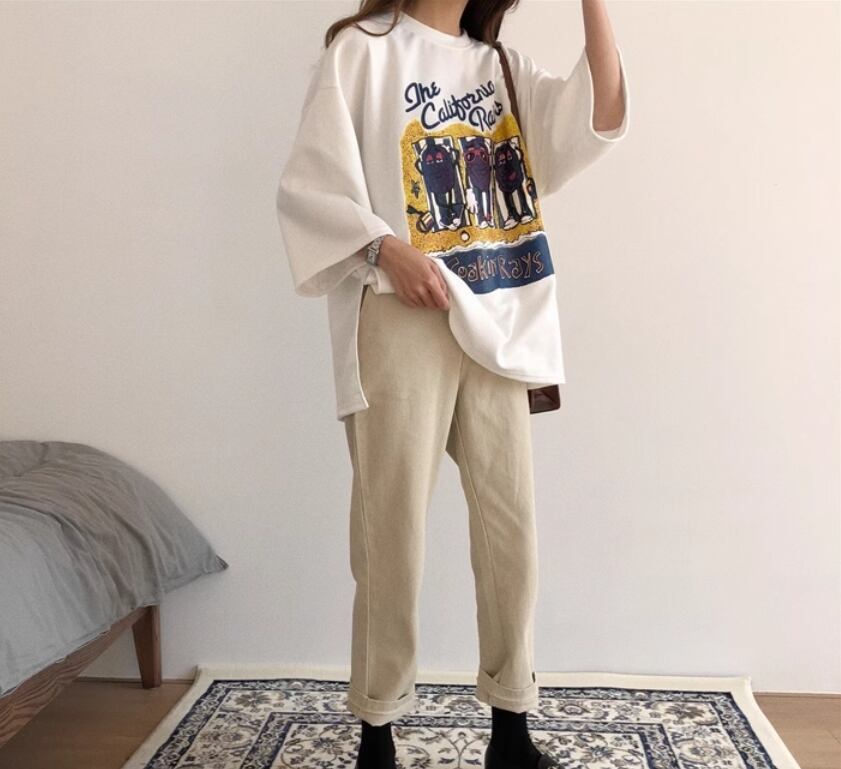 話題沸騰中 ゆったり カジュアル プリント 2色半袖Tシャツ＜S-8161＞