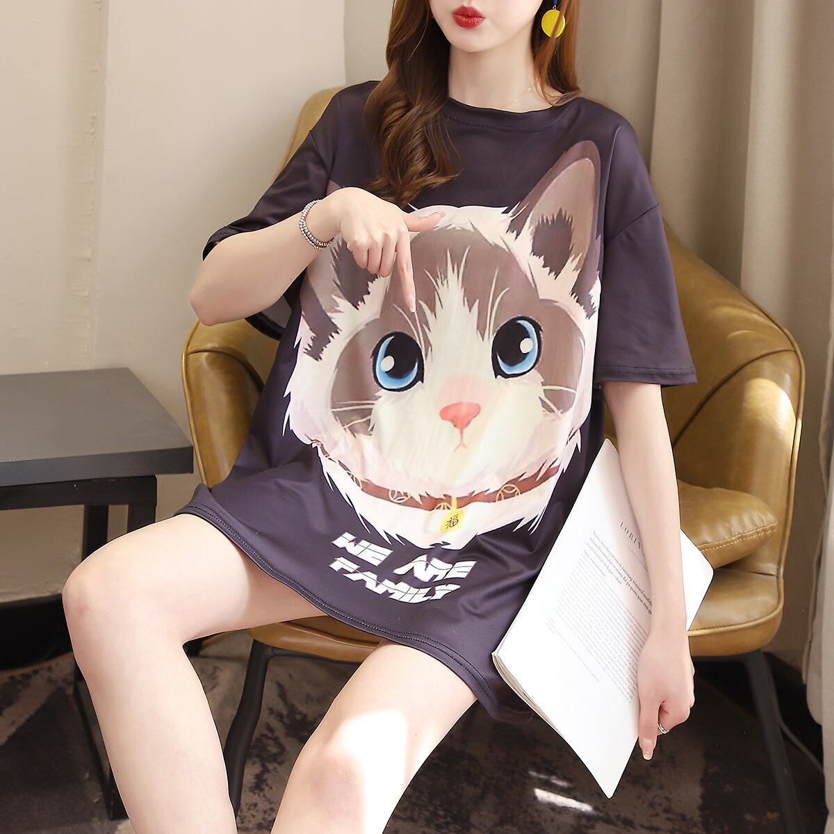 新商品 カジュアル 売り切れ必至 ルーズ プリント 全2色 半袖Tシャツ<S-8777>