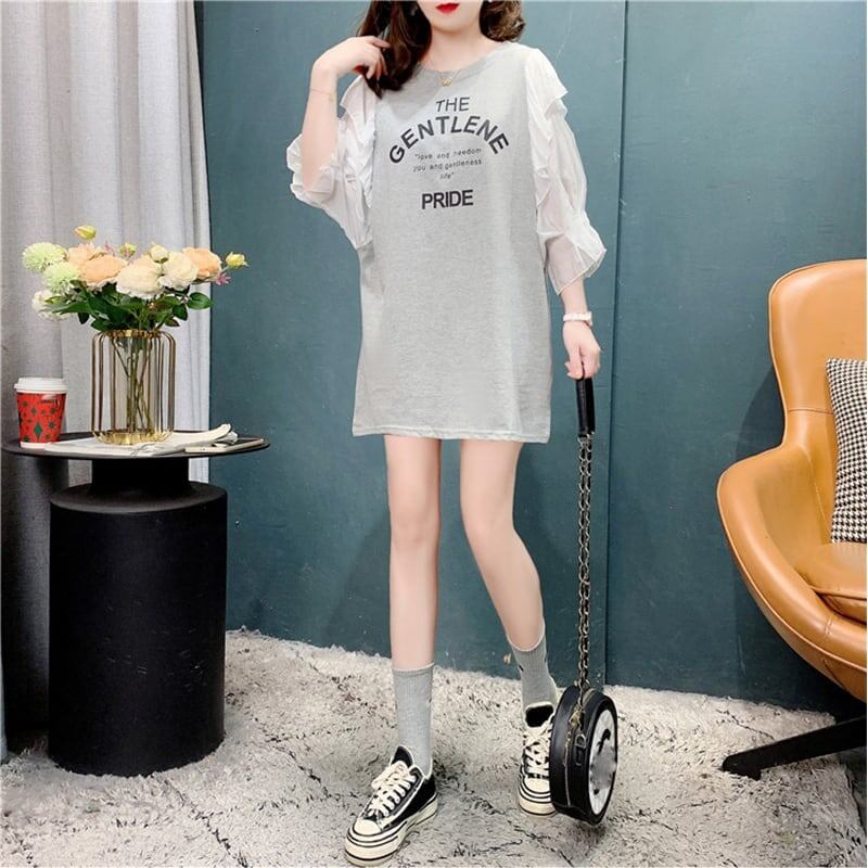 個性的なデザイン 切り替え スタイリッシュ ワンピース Tシャツ カットソー＜S-3117＞