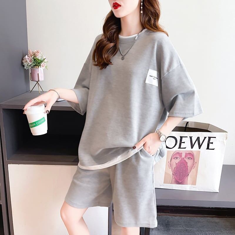 カジュアル 切り替え オシャレ度満点 Tシャツ＋ショートパンツ セットアップ＜S-3554＞