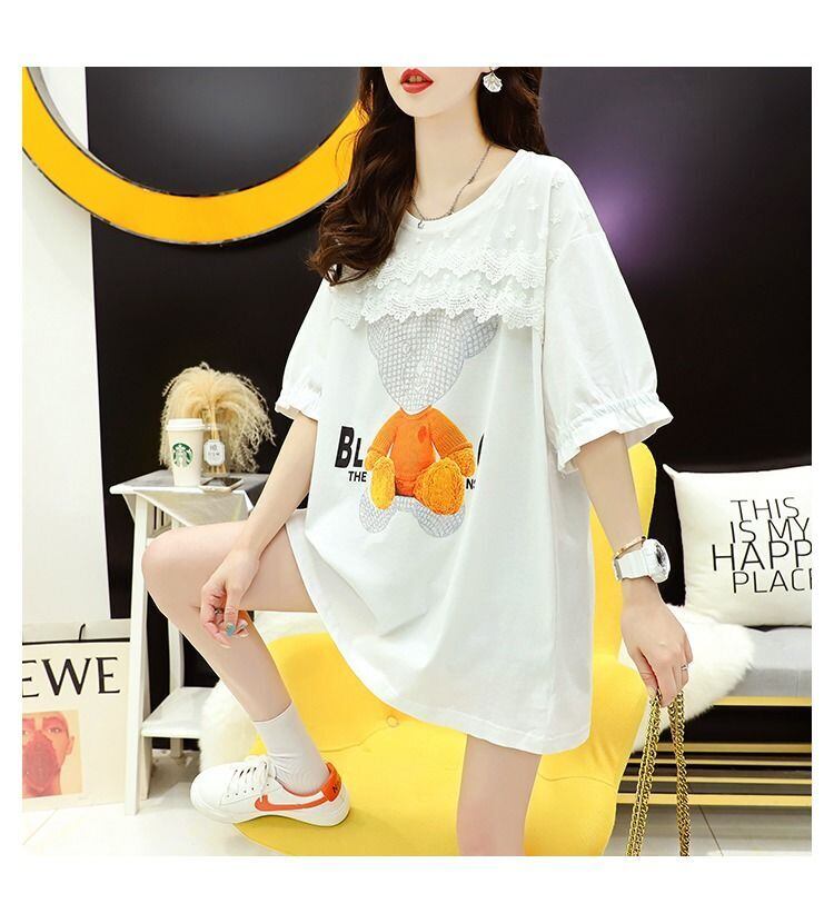 超人気 レース プリント 切り替え ホットダイヤモンド 半袖 Tシャツ ＜S-8524＞