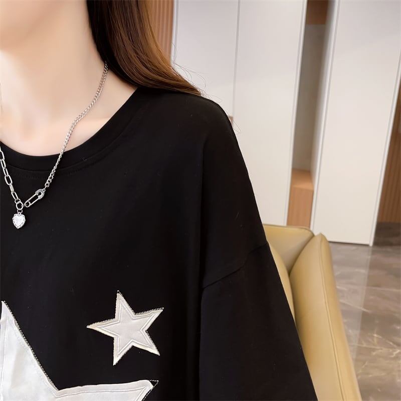 新作  おしゃれな星柄Tシャツ ゆったり半袖＜S-2825＞