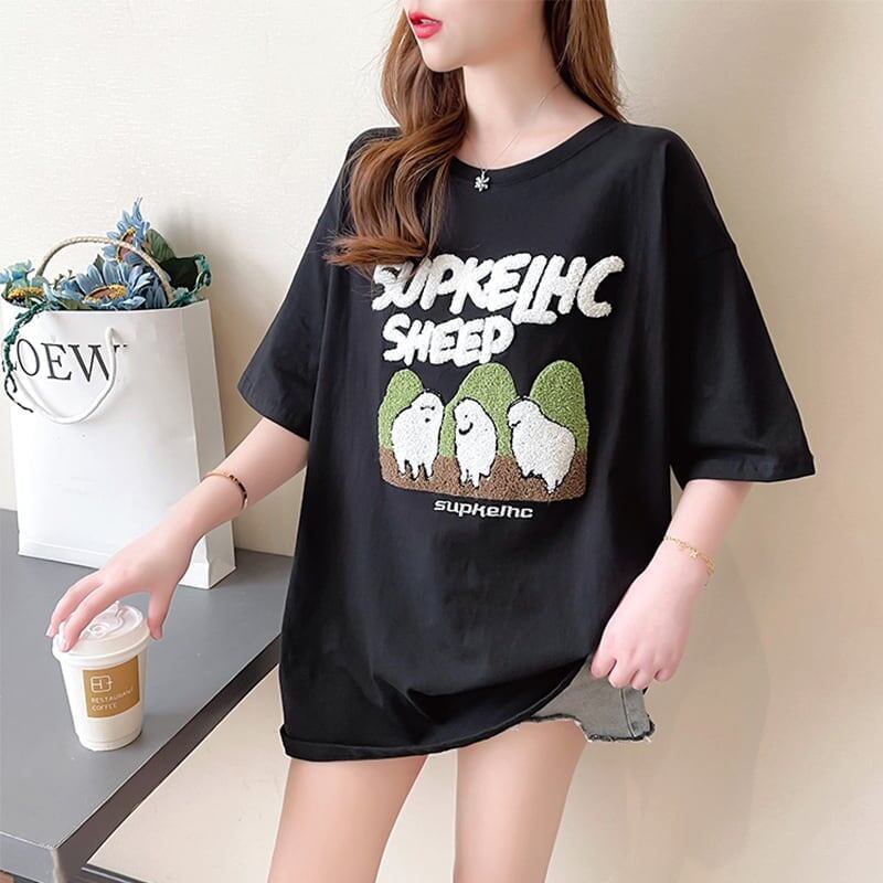 合わせやすい 切り替え チャーミング プリント Tシャツ カットソー＜S-3480＞